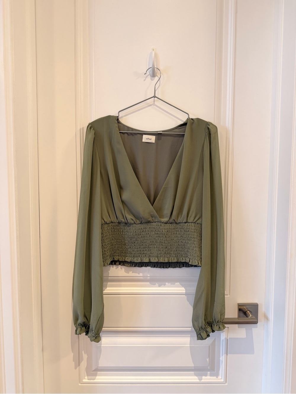 Wilfred Olive Green V-Neck Smocked Waist Blouse